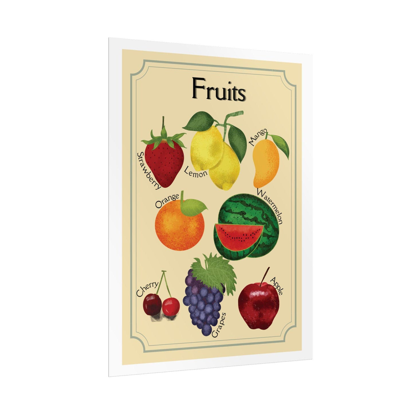 Vintage Fruit Illustration Rolled Poster | Botanical Kitchen Wall Art  | Rolled Poster Is A Warm, Vintage-Style Fruit Illustration