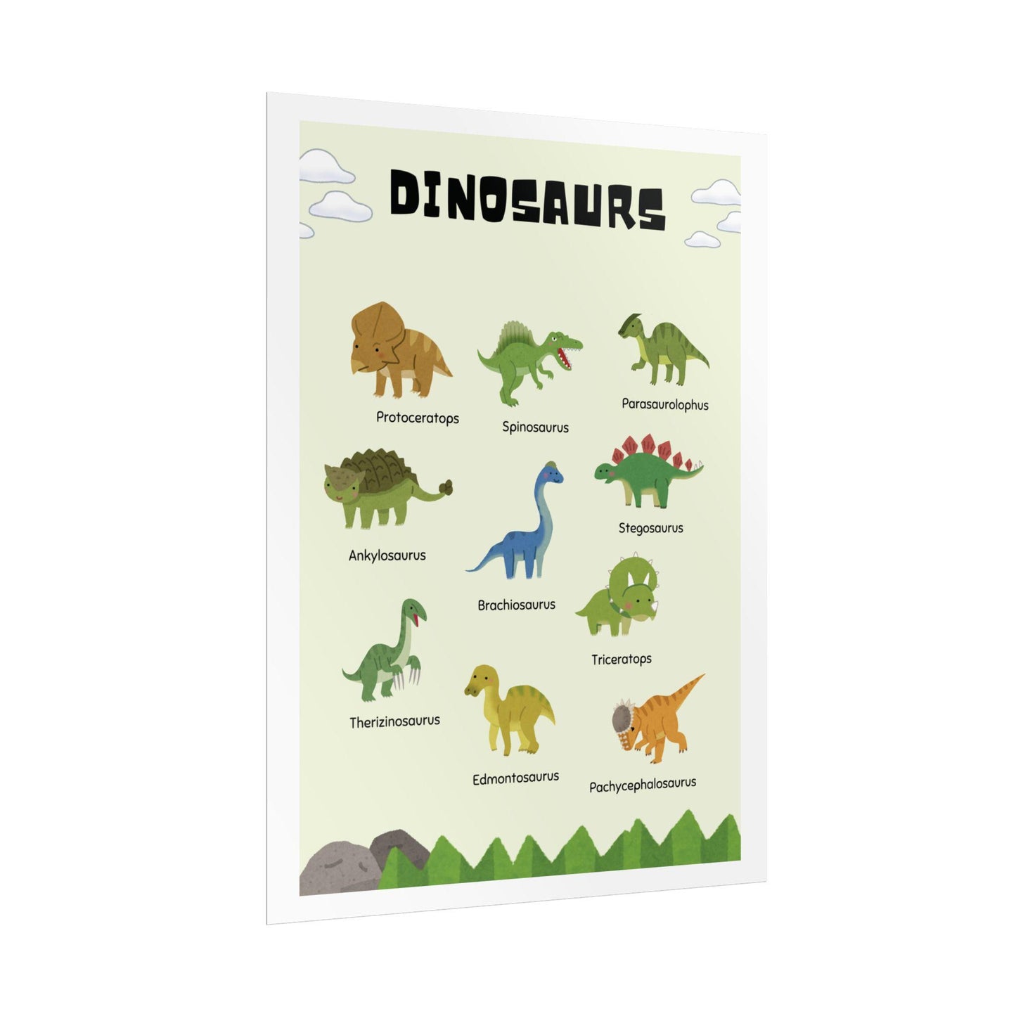 Dinosaur Illustration Rolled Poster | Kids Room Wall Art, Educational Print |  Rolled Poster Brings A Tiny Museum of Dinosaurs