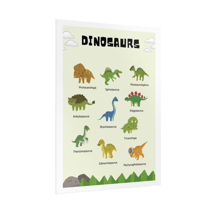 Dinosaur Illustration Rolled Poster | Kids Room Wall Art, Educational Print |  Rolled Poster Brings A Tiny Museum of Dinosaurs