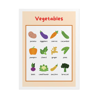 Vegetables educational poster Rolled Poster | Kids kitchen nursery print | Bright, Playful Vegetable Poster