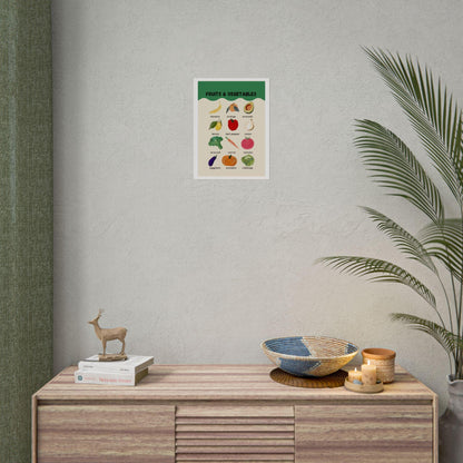 Fruits & Vegetables Poster Rolled Posters | Kitchen Produce Wall Art | Cheerful Watercolor Fruits and Vegetables Rolled Poster