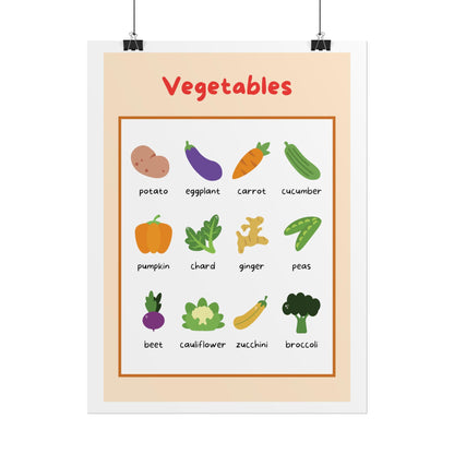 Vegetables educational poster Rolled Poster | Kids kitchen nursery print | Bright, Playful Vegetable Poster