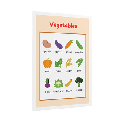 Vegetables educational poster Rolled Poster | Kids kitchen nursery print | Bright, Playful Vegetable Poster