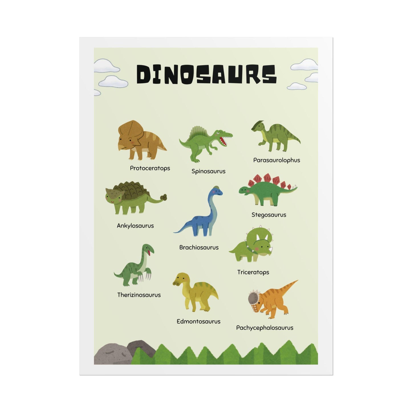 Dinosaur Illustration Rolled Poster | Kids Room Wall Art, Educational Print |  Rolled Poster Brings A Tiny Museum of Dinosaurs