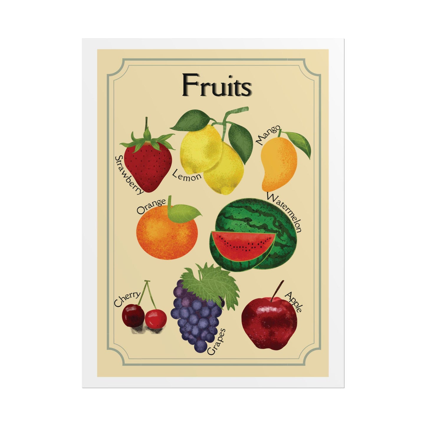 Vintage Fruit Illustration Rolled Poster | Botanical Kitchen Wall Art  | Rolled Poster Is A Warm, Vintage-Style Fruit Illustration