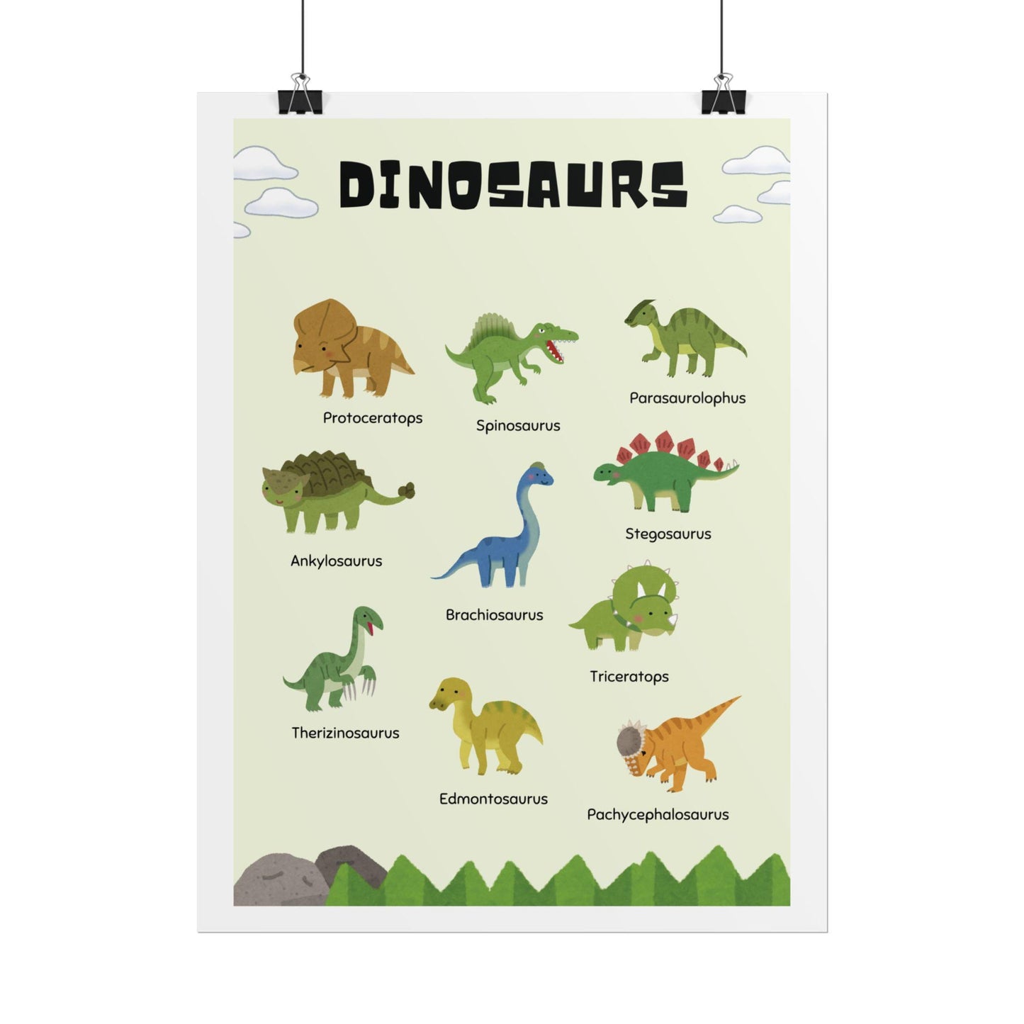 Dinosaur Illustration Rolled Poster | Kids Room Wall Art, Educational Print |  Rolled Poster Brings A Tiny Museum of Dinosaurs