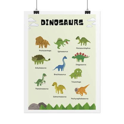 Dinosaur Illustration Rolled Poster | Kids Room Wall Art, Educational Print |  Rolled Poster Brings A Tiny Museum of Dinosaurs