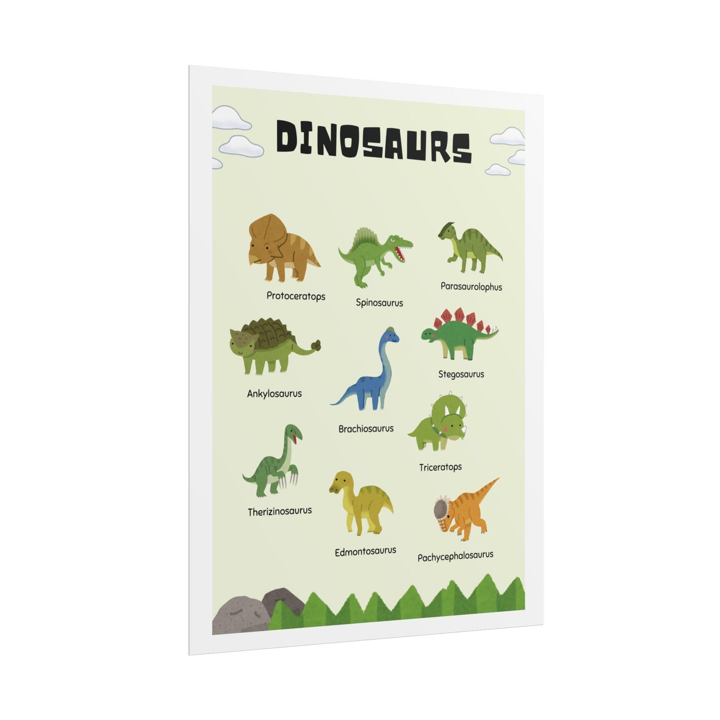 Dinosaur Illustration Rolled Poster | Kids Room Wall Art, Educational Print |  Rolled Poster Brings A Tiny Museum of Dinosaurs