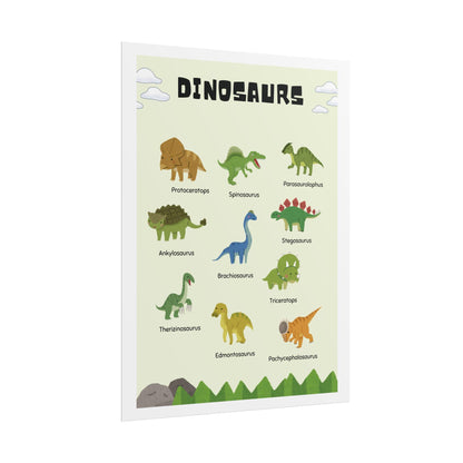 Dinosaur Illustration Rolled Poster | Kids Room Wall Art, Educational Print |  Rolled Poster Brings A Tiny Museum of Dinosaurs