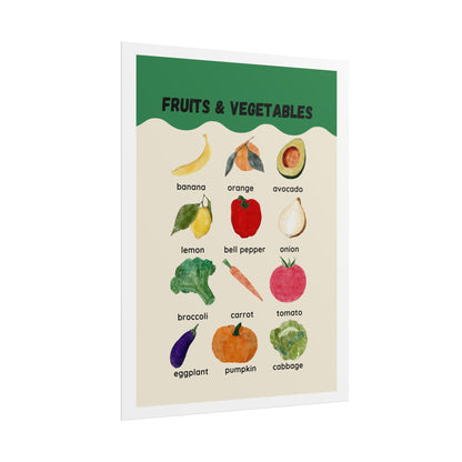 Fruits & Vegetables Poster Rolled Posters | Kitchen Produce Wall Art | Cheerful Watercolor Fruits and Vegetables Rolled Poster