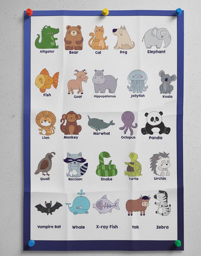 Cute Animal Alphabet Poster Rolled Posters | Nursery Kids Wall Art | Bright, Cheerful Animal Alphabet Poster