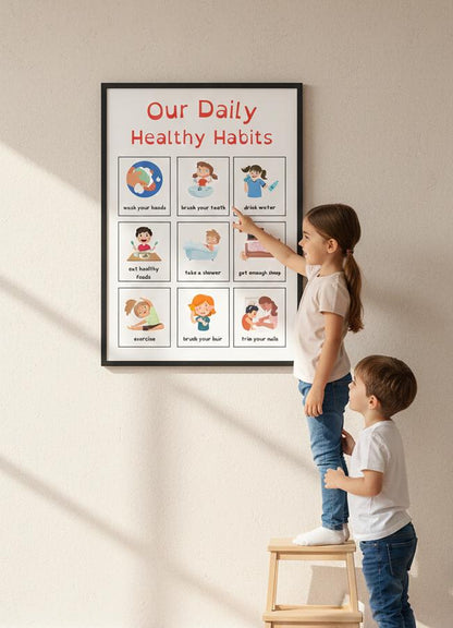 Daily Healthy Habits Rolled Poster | Kids Routine Chart | Easy Visual Guide To Healthy Habits For Classrooms, Playrooms, or Family Spaces