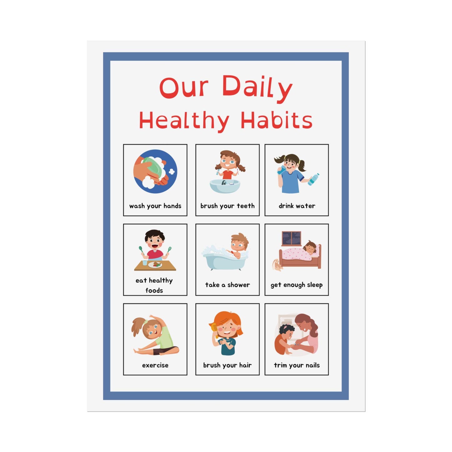 Daily Healthy Habits Rolled Poster | Kids Routine Chart | Easy Visual Guide To Healthy Habits For Classrooms, Playrooms, or Family Spaces