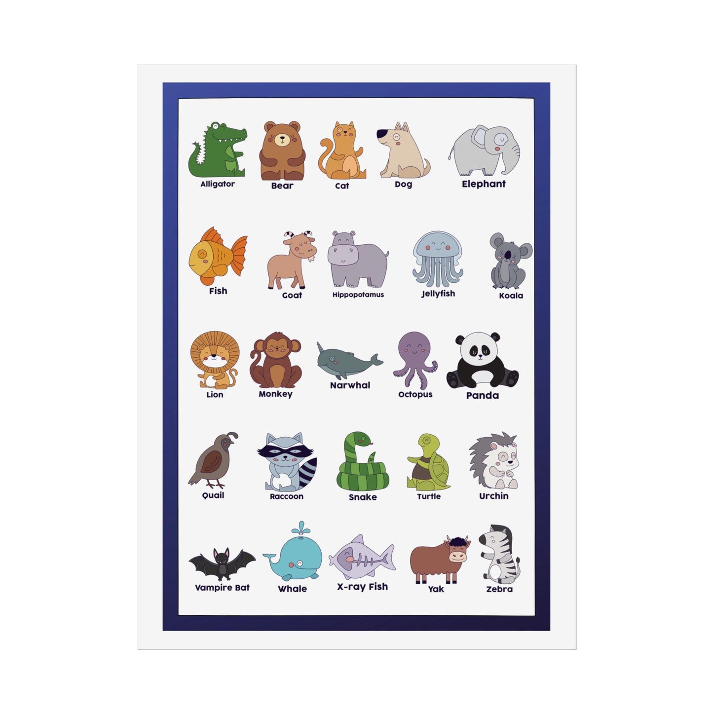 Cute Animal Alphabet Poster Rolled Posters | Nursery Kids Wall Art | Bright, Cheerful Animal Alphabet Poster