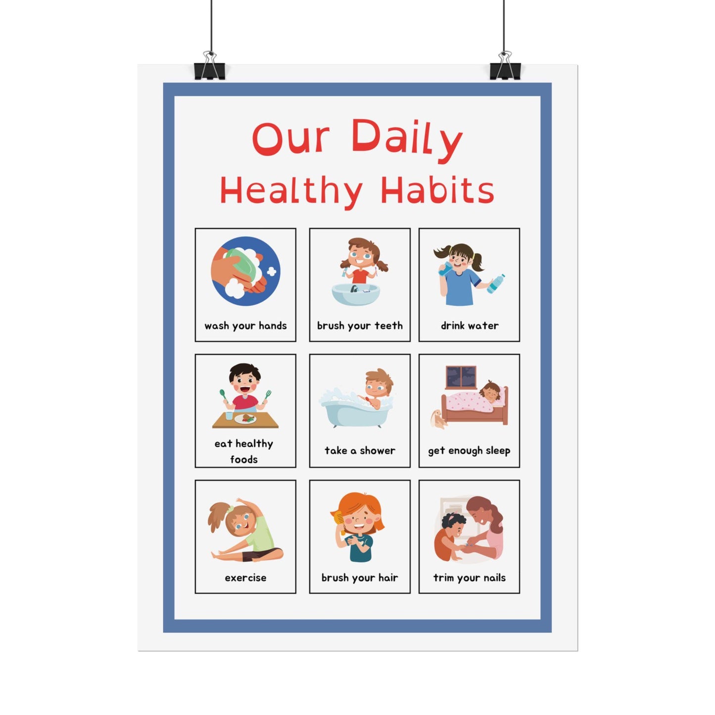 Daily Healthy Habits Rolled Poster | Kids Routine Chart | Easy Visual Guide To Healthy Habits For Classrooms, Playrooms, or Family Spaces
