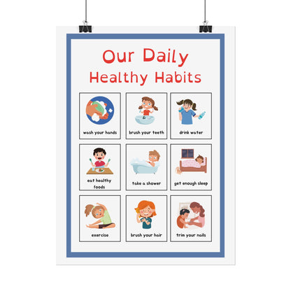 Daily Healthy Habits Rolled Poster | Kids Routine Chart | Easy Visual Guide To Healthy Habits For Classrooms, Playrooms, or Family Spaces