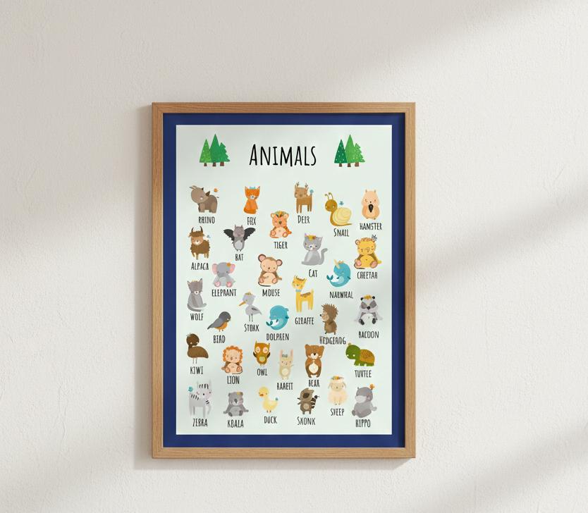 Cute Animal Alphabet Rolled Poster | Nursery Wall Art, Kids Room Decor | Animal-Themed Design Poster