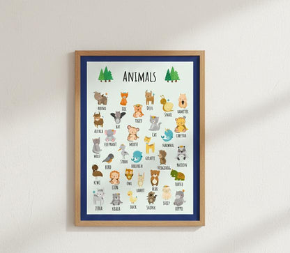 Cute Animal Alphabet Rolled Poster | Nursery Wall Art, Kids Room Decor | Animal-Themed Design Poster
