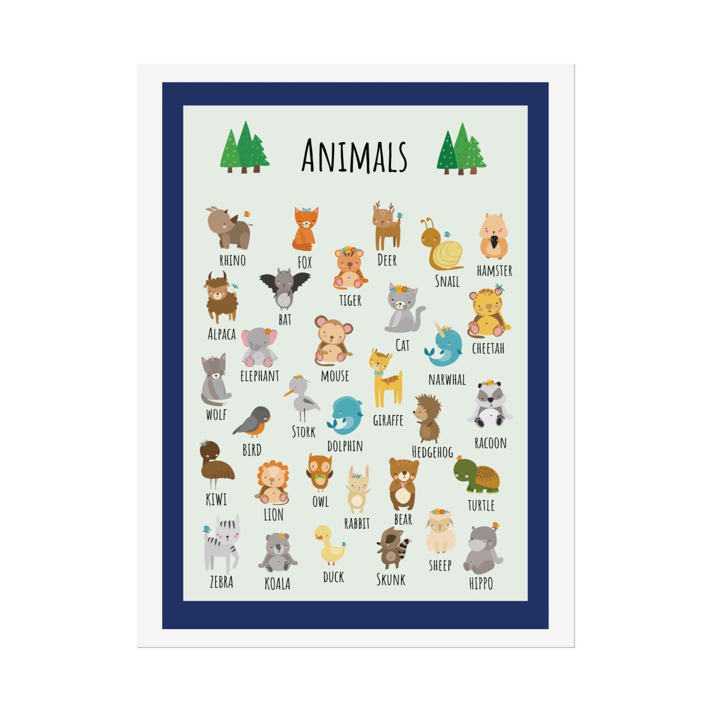 Cute Animal Alphabet Rolled Poster | Nursery Wall Art, Kids Room Decor | Animal-Themed Design Poster