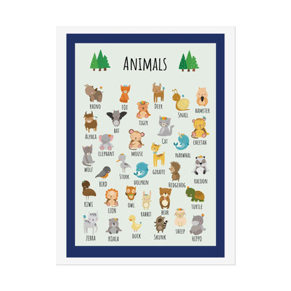 Cute Animal Alphabet Rolled Poster | Nursery Wall Art, Kids Room Decor | Animal-Themed Design Poster