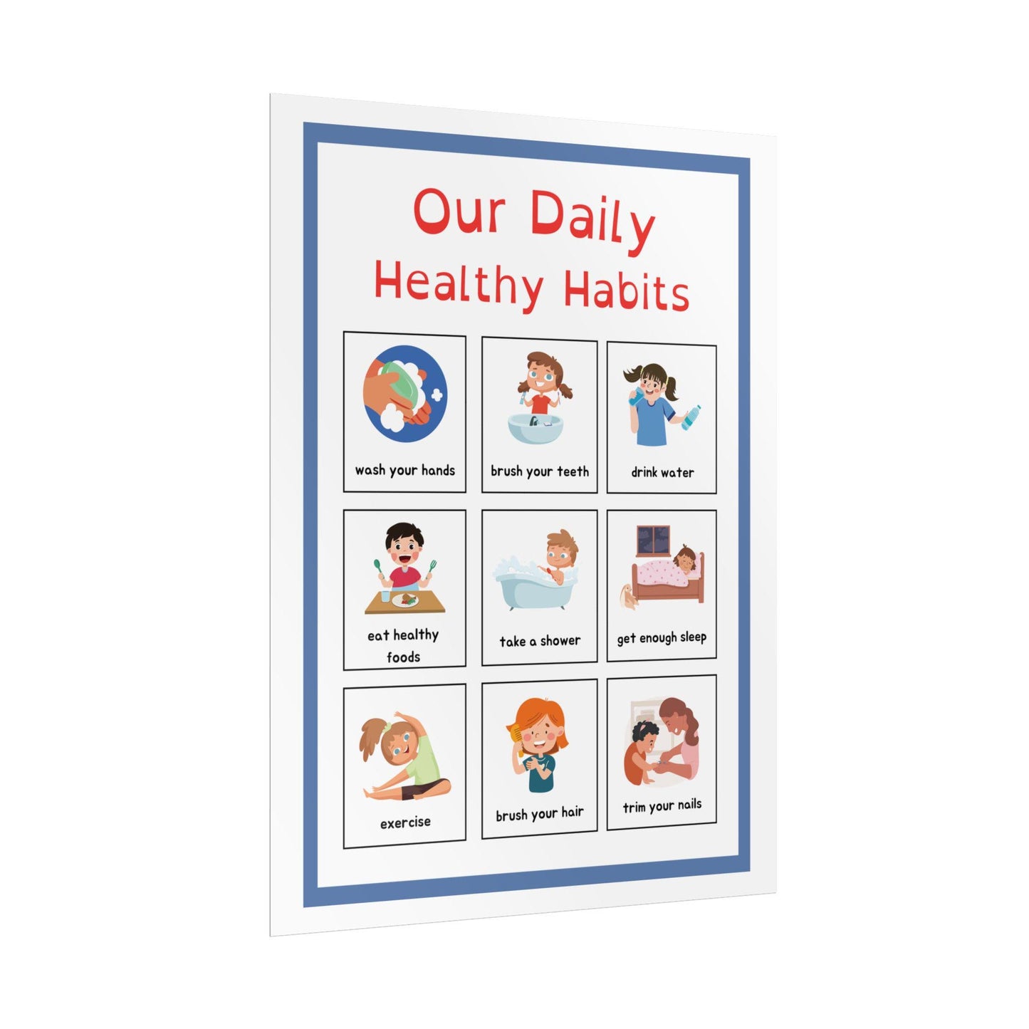 Daily Healthy Habits Rolled Poster | Kids Routine Chart | Easy Visual Guide To Healthy Habits For Classrooms, Playrooms, or Family Spaces