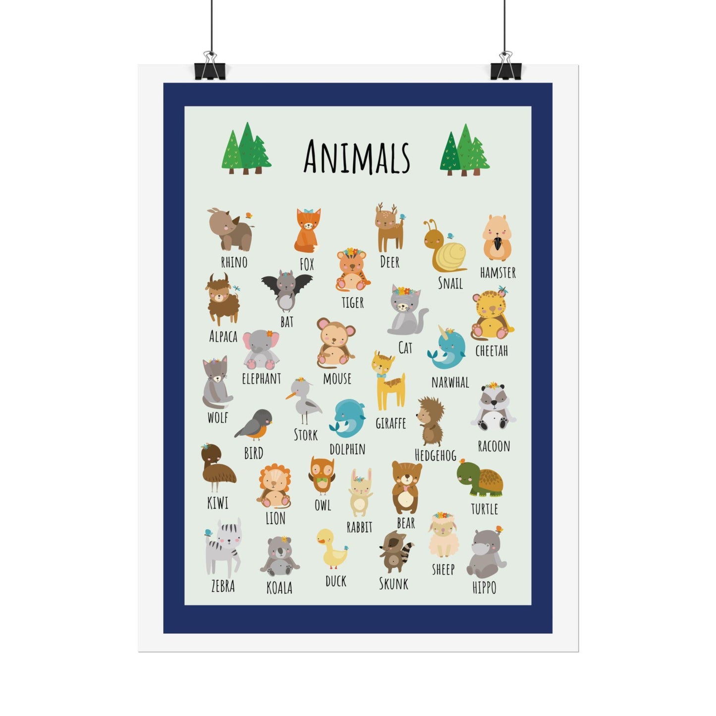Cute Animal Alphabet Rolled Poster | Nursery Wall Art, Kids Room Decor | Animal-Themed Design Poster