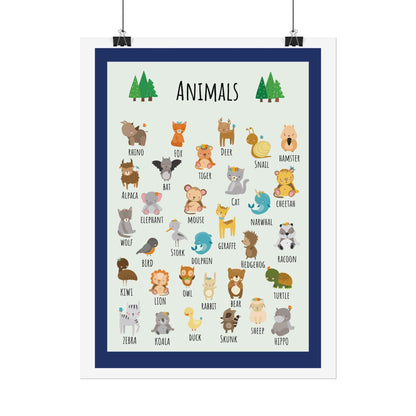Cute Animal Alphabet Rolled Poster | Nursery Wall Art, Kids Room Decor | Animal-Themed Design Poster