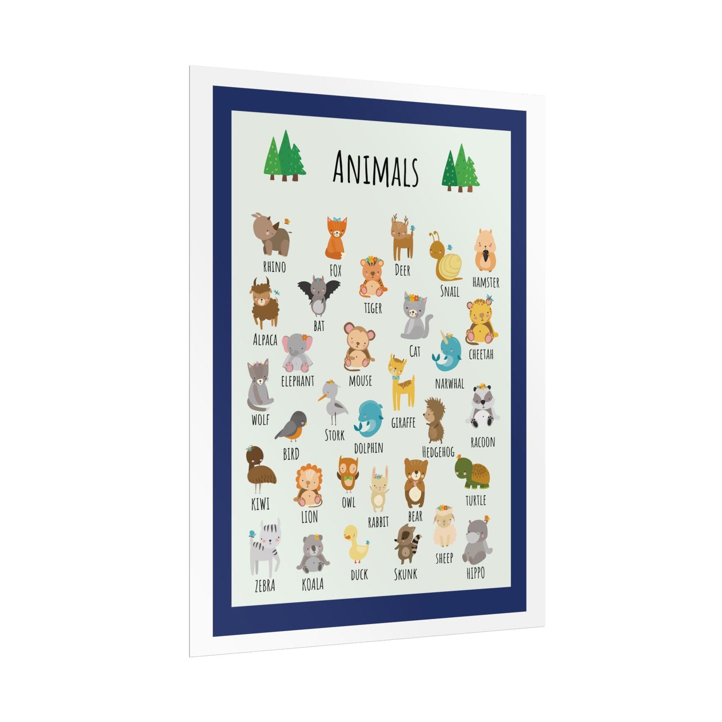 Cute Animal Alphabet Rolled Poster | Nursery Wall Art, Kids Room Decor | Animal-Themed Design Poster