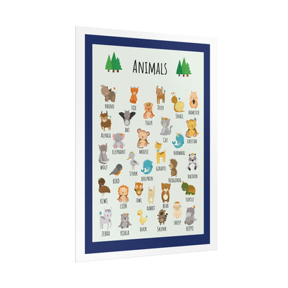 Cute Animal Alphabet Rolled Poster | Nursery Wall Art, Kids Room Decor | Animal-Themed Design Poster