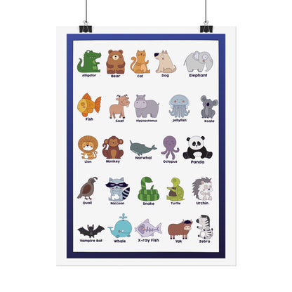 Cute Animal Alphabet Poster Rolled Posters | Nursery Kids Wall Art | Bright, Cheerful Animal Alphabet Poster