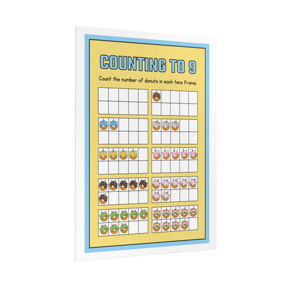 Counting to 9 Donut Ten-Frame Poster | Rolled Poster | Rolled Poster Features Colorful Donut-Themed Ten-Frames