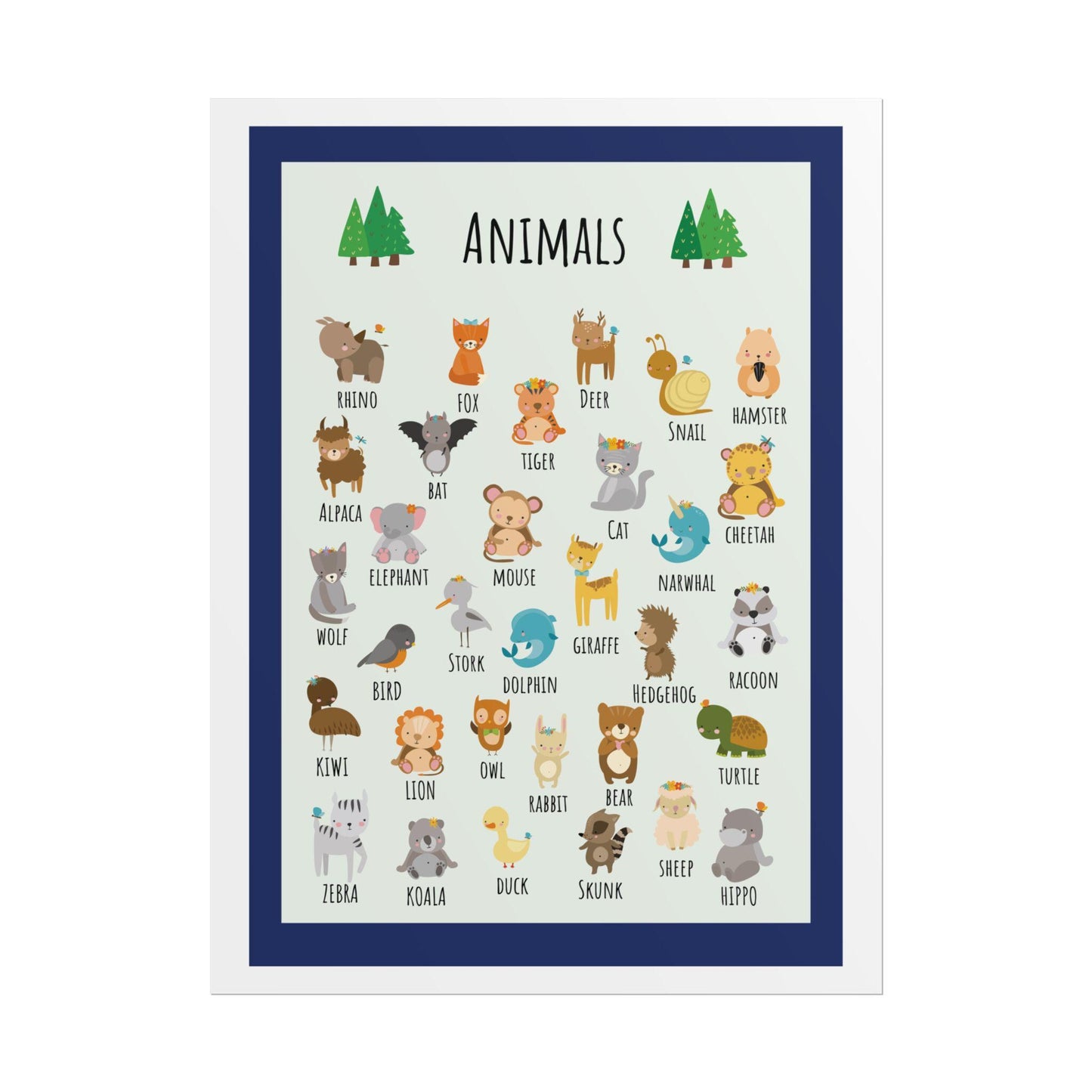 Cute Animal Alphabet Rolled Poster | Nursery Wall Art, Kids Room Decor | Animal-Themed Design Poster