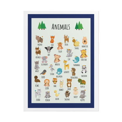 Cute Animal Alphabet Rolled Poster | Nursery Wall Art, Kids Room Decor | Animal-Themed Design Poster