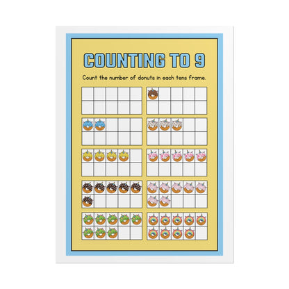 Counting to 9 Donut Ten-Frame Poster | Rolled Poster | Rolled Poster Features Colorful Donut-Themed Ten-Frames