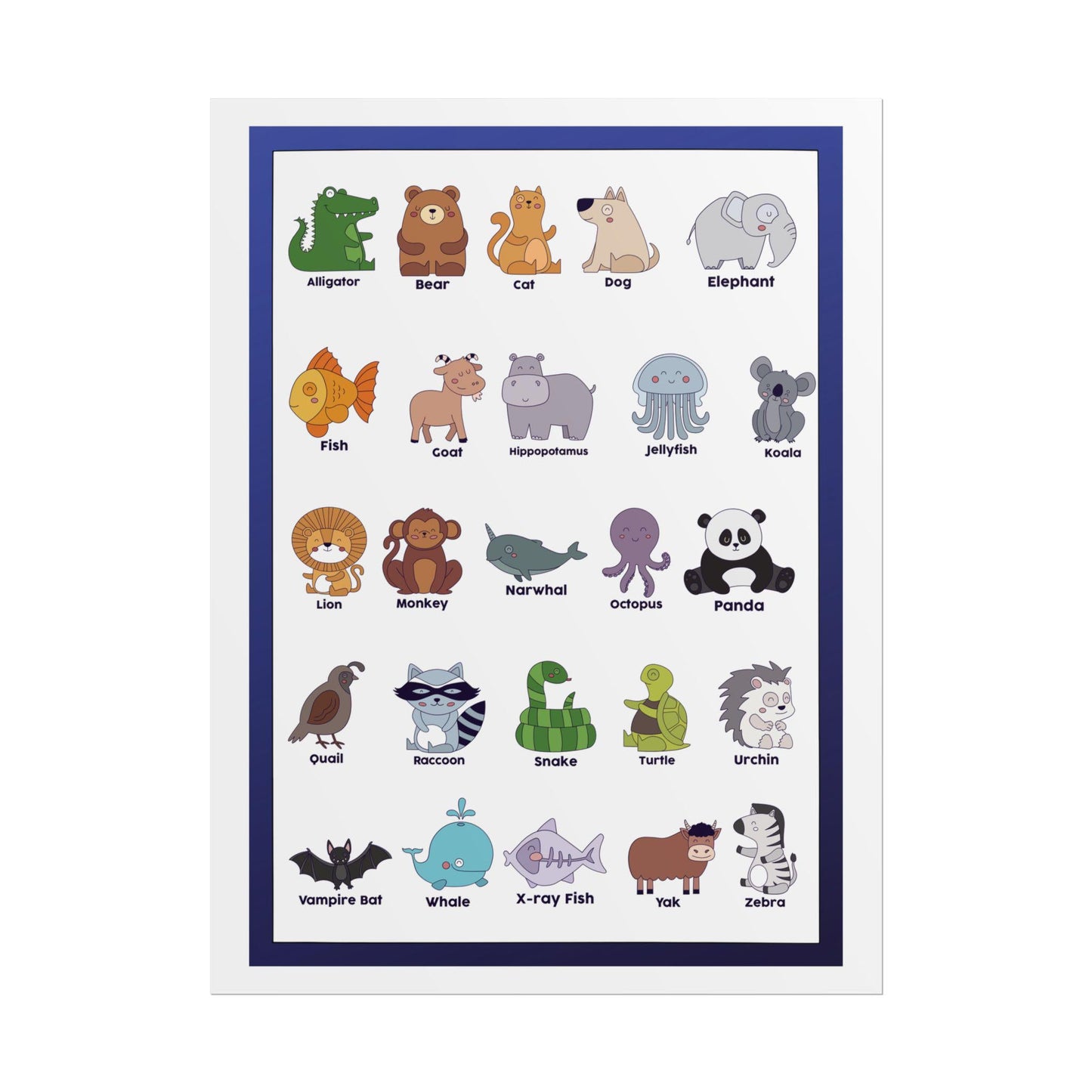 Cute Animal Alphabet Poster Rolled Posters | Nursery Kids Wall Art | Bright, Cheerful Animal Alphabet Poster