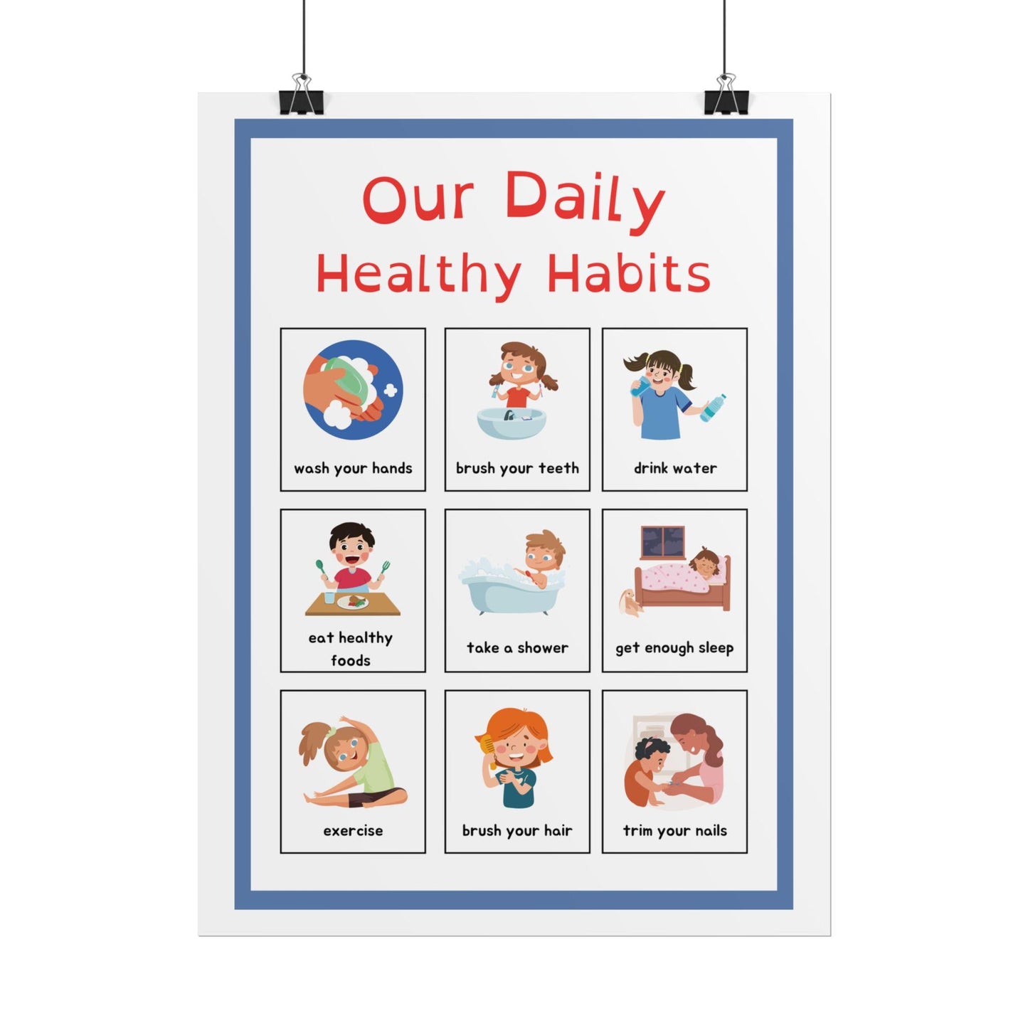 Daily Healthy Habits Rolled Poster | Kids Routine Chart | Easy Visual Guide To Healthy Habits For Classrooms, Playrooms, or Family Spaces