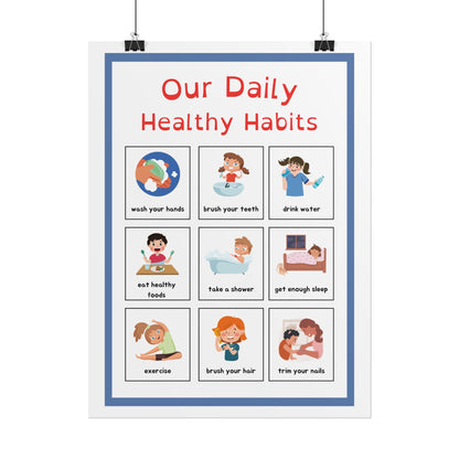 Daily Healthy Habits Rolled Poster | Kids Routine Chart | Easy Visual Guide To Healthy Habits For Classrooms, Playrooms, or Family Spaces