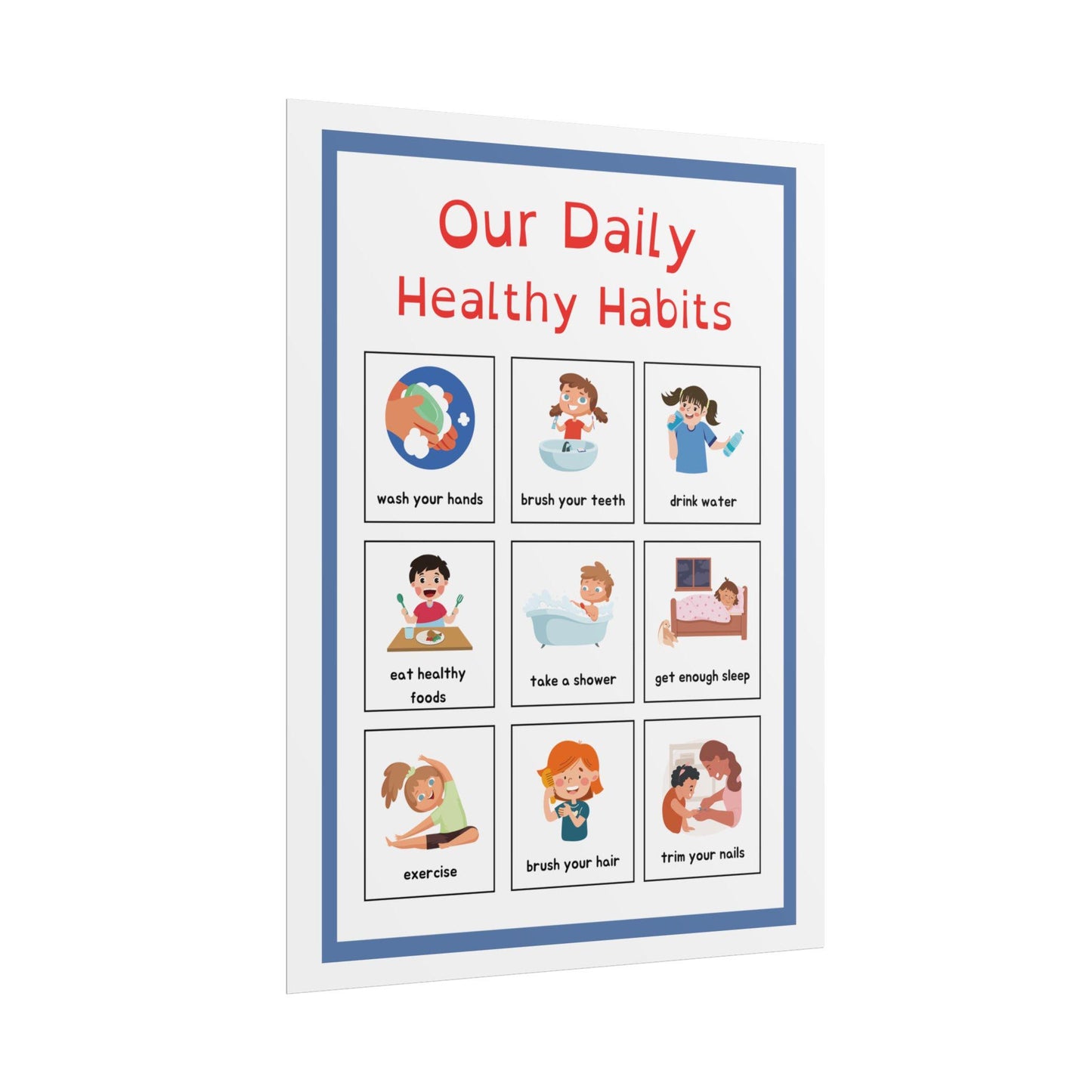Daily Healthy Habits Rolled Poster | Kids Routine Chart | Easy Visual Guide To Healthy Habits For Classrooms, Playrooms, or Family Spaces