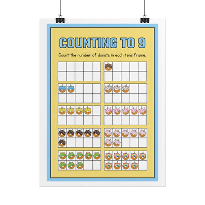 Counting to 9 Donut Ten-Frame Poster | Rolled Poster | Rolled Poster Features Colorful Donut-Themed Ten-Frames