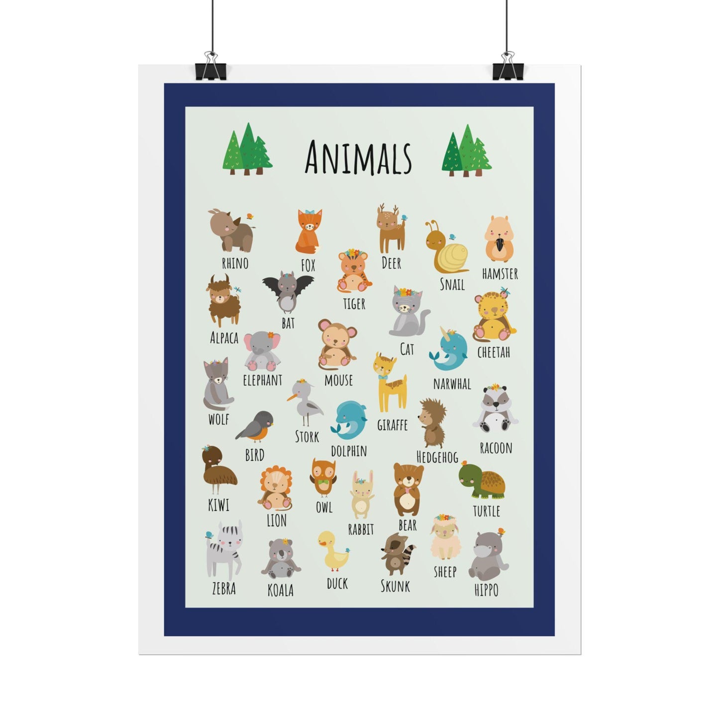 Cute Animal Alphabet Rolled Poster | Nursery Wall Art, Kids Room Decor | Animal-Themed Design Poster