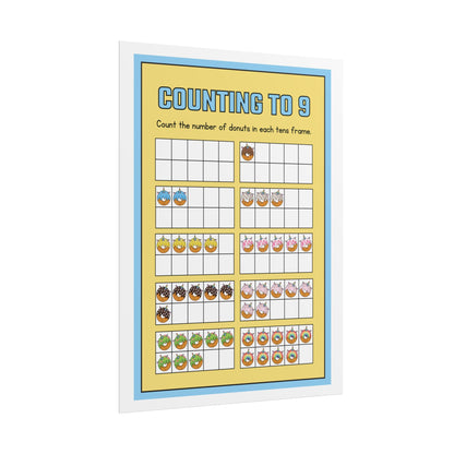 Counting to 9 Donut Ten-Frame Poster | Rolled Poster | Rolled Poster Features Colorful Donut-Themed Ten-Frames