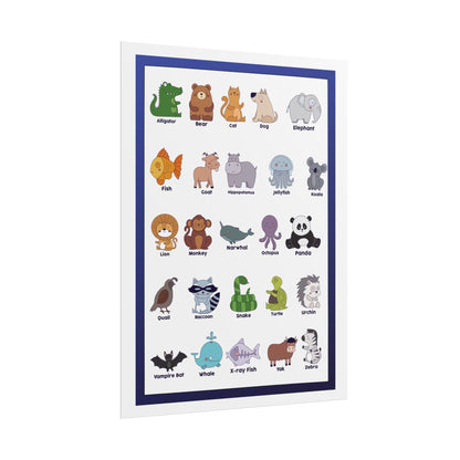 Cute Animal Alphabet Poster Rolled Posters | Nursery Kids Wall Art | Bright, Cheerful Animal Alphabet Poster