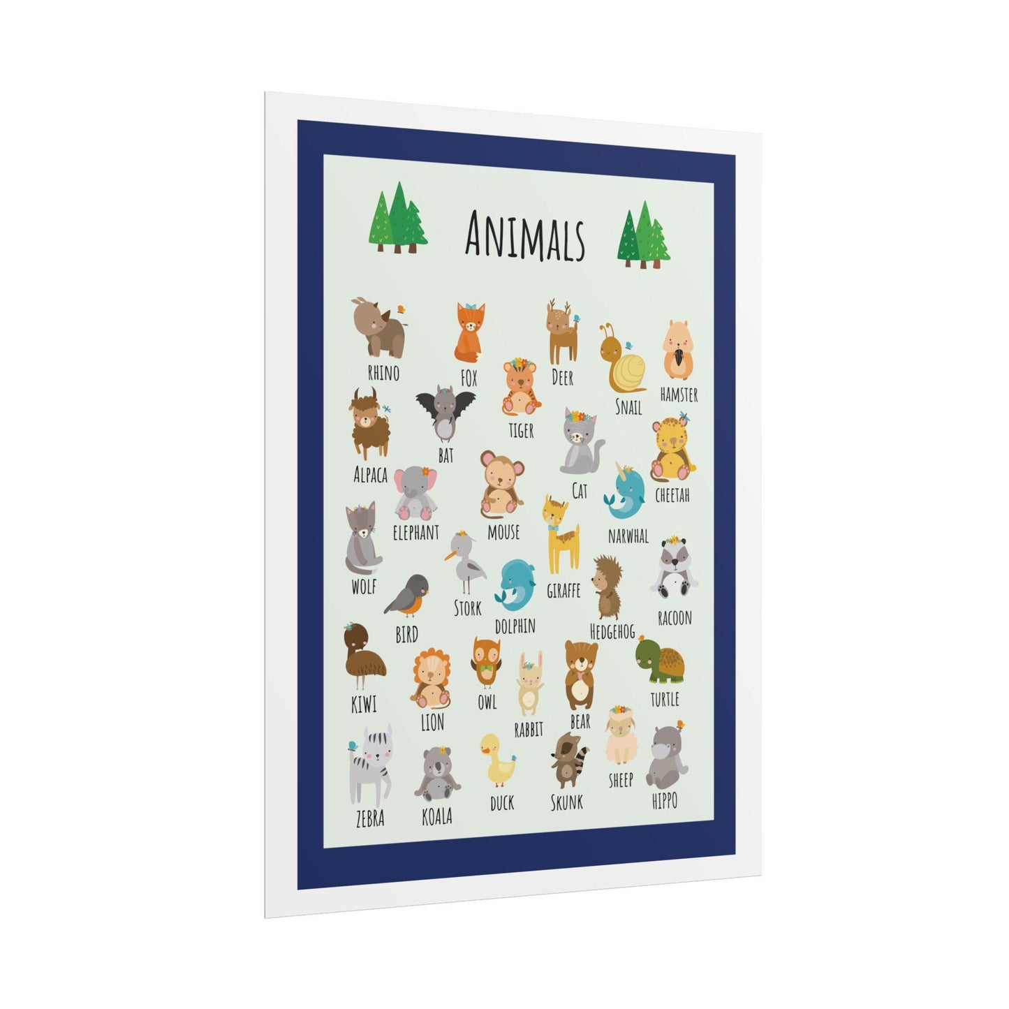Cute Animal Alphabet Rolled Poster | Nursery Wall Art, Kids Room Decor | Animal-Themed Design Poster