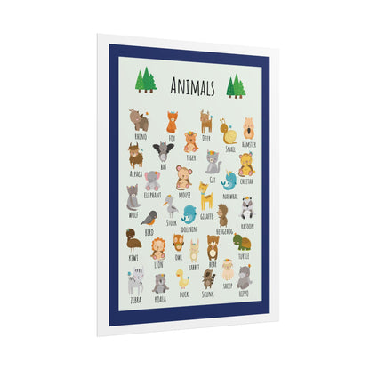 Cute Animal Alphabet Rolled Poster | Nursery Wall Art, Kids Room Decor | Animal-Themed Design Poster