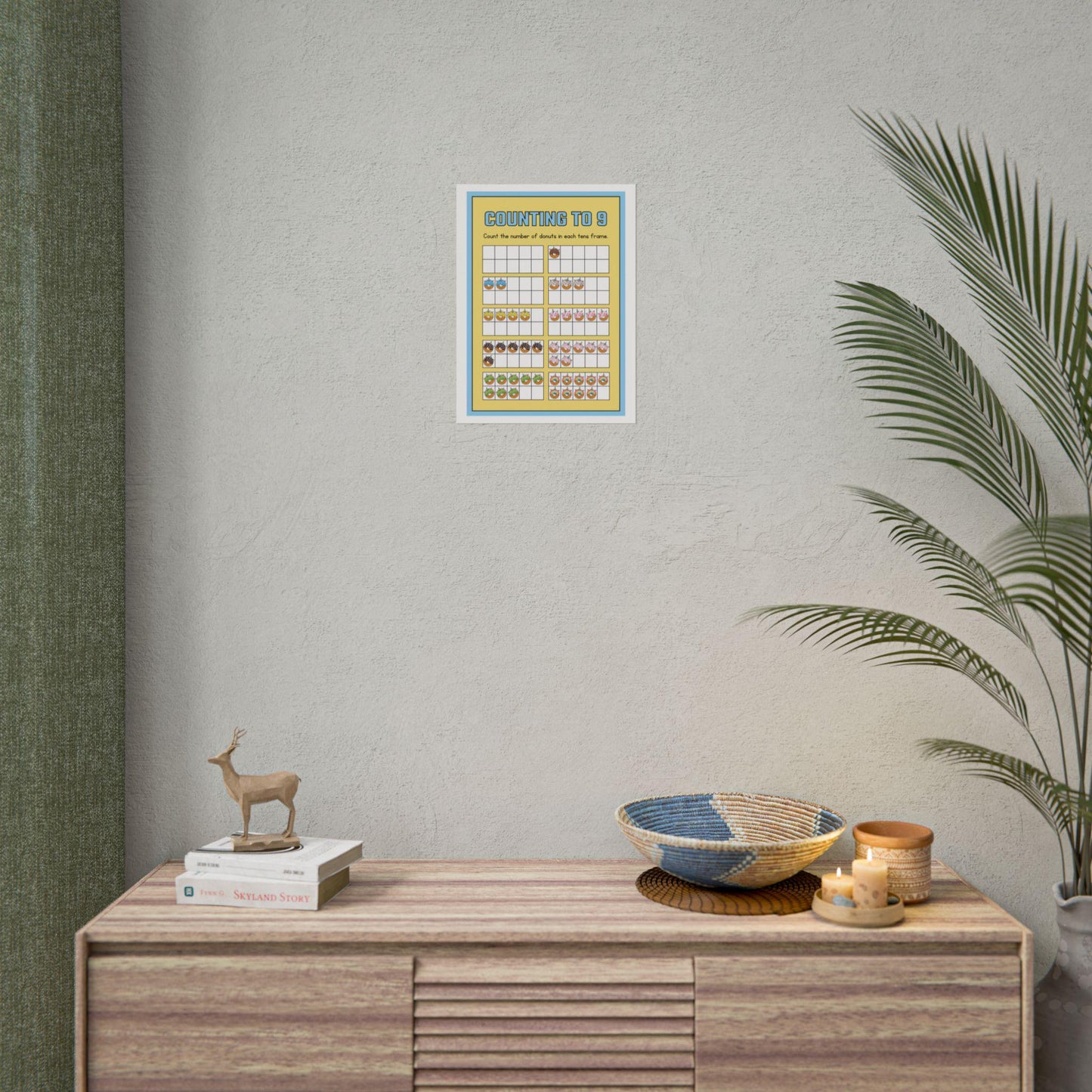 Counting to 9 Donut Ten-Frame Poster | Rolled Poster | Rolled Poster Features Colorful Donut-Themed Ten-Frames