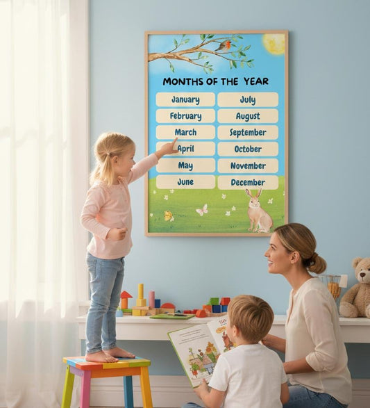 Months of the Year Poster Rolled Posters | Kids Classroom Calendar Wall Art | A Cheery, Educational Poster