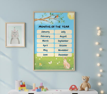 Months of the Year Poster Rolled Posters | Kids Classroom Calendar Wall Art | A Cheery, Educational Poster