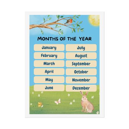 Months of the Year Poster Rolled Posters | Kids Classroom Calendar Wall Art | A Cheery, Educational Poster