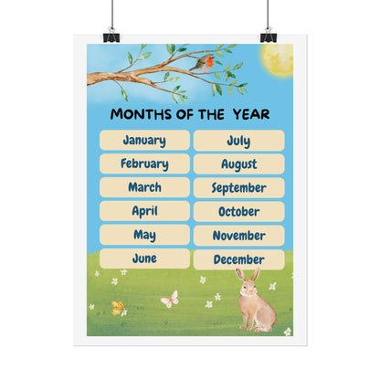 Months of the Year Poster Rolled Posters | Kids Classroom Calendar Wall Art | A Cheery, Educational Poster