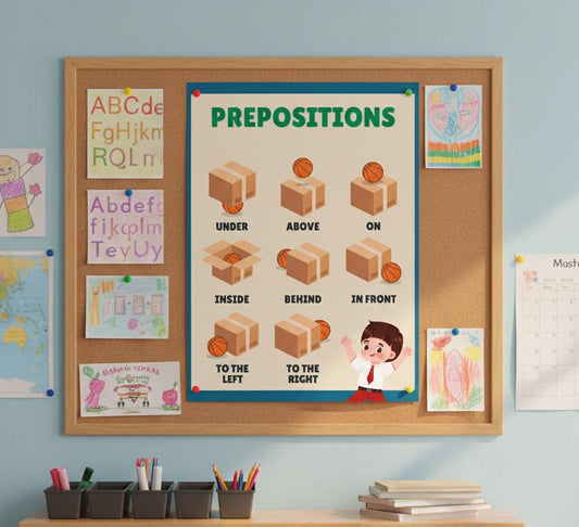 Prepositions Educational Poster Rolled Posters | Classroom Wall Chart | kid-Friendly Illustrations Show Prepositions